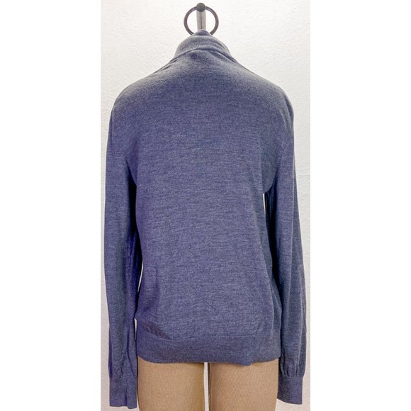 100% Soft Thin Wool Gray Turtleneck Knit 1/4 Zip Sweater - Picture 3 of 7